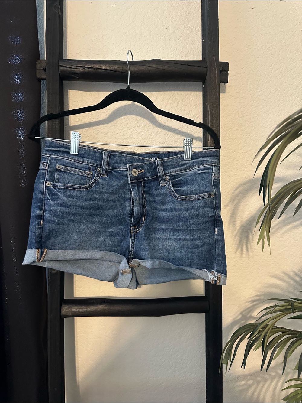 American Eagle Outfitters Distressed Blue Denim Tie-Hem Shorts